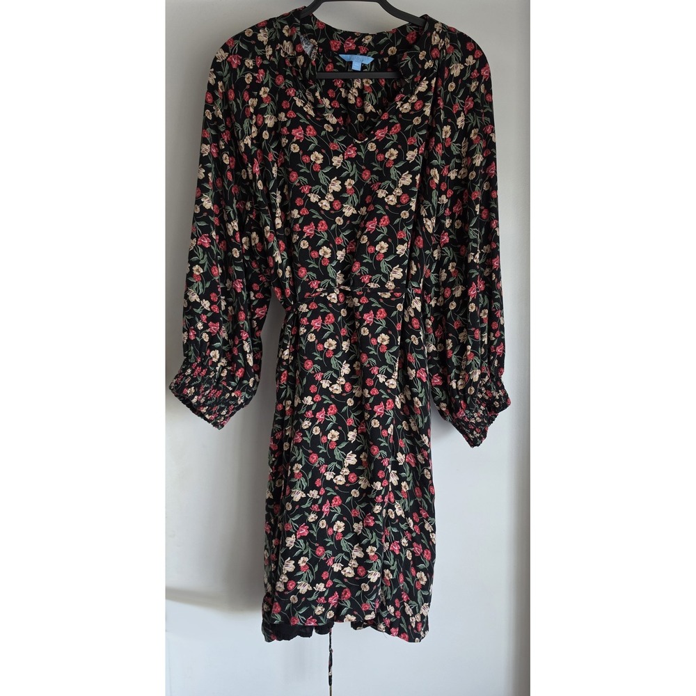 Draper James RSVP Midi Dress XXL Floral V-neck Long Sleeve Black Red Gown